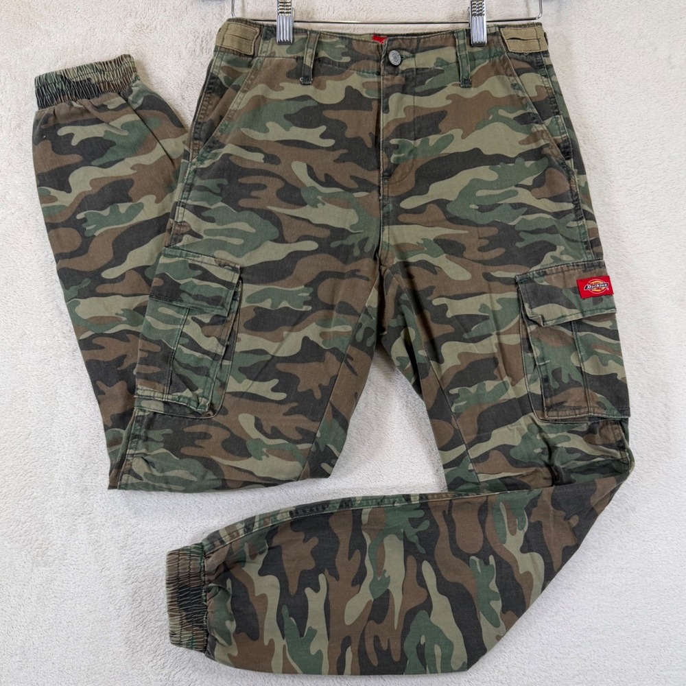 Dickies Womens Camo Cargo Jogger Pants Green Woodland Camouflage Size 0